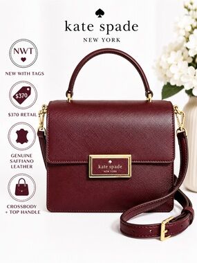 Kate Spade Reegan Dark Merlot Saffiano Leather Top Handle Crossbody Bag NWT